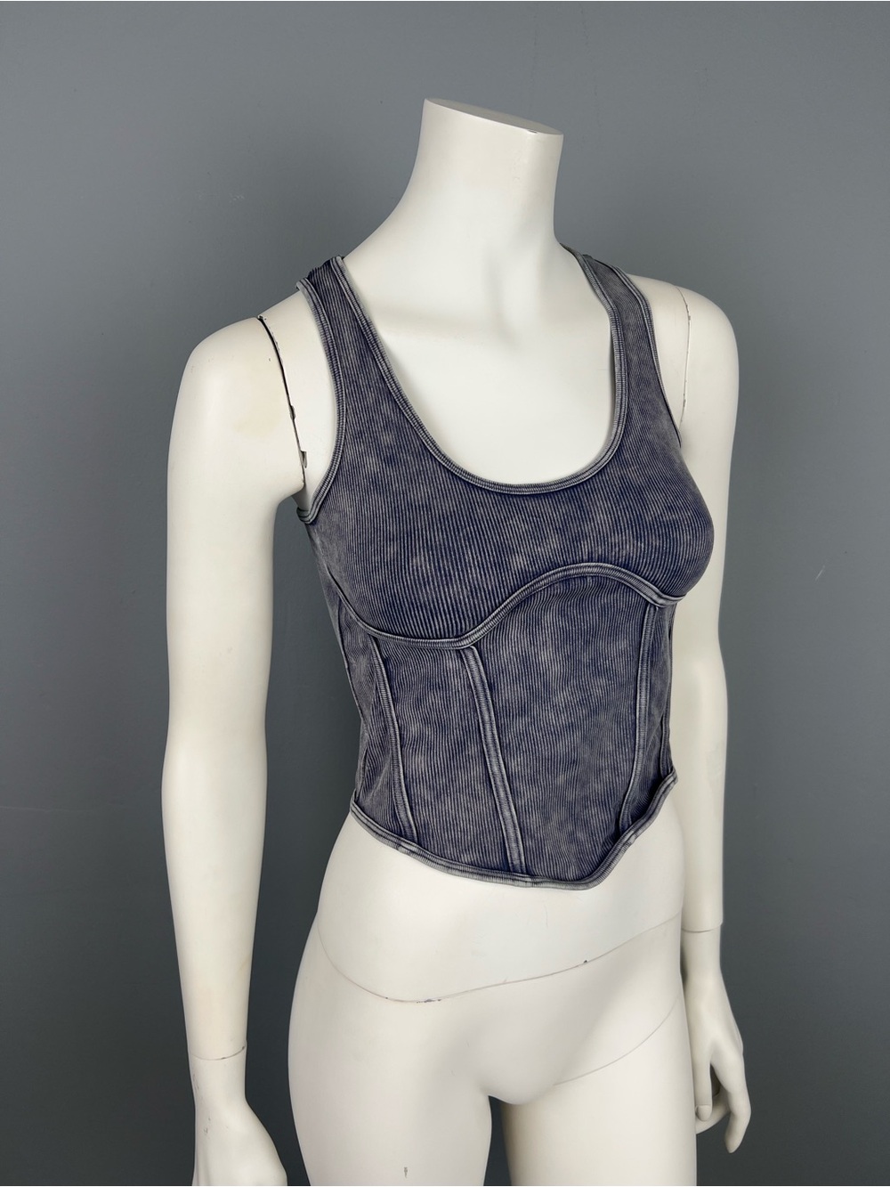 Women's Ribbed Corset Tank Top - Washed Navy Charcoal